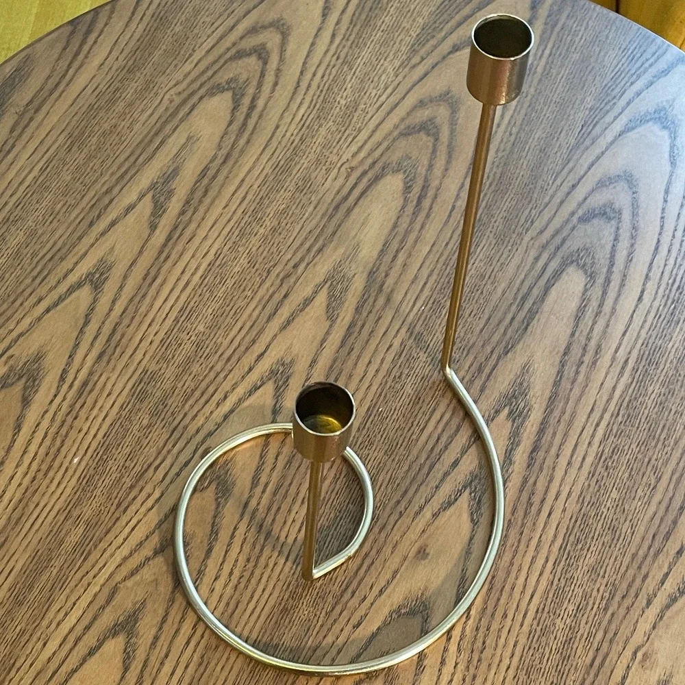 Gold Spiral Double Taper Candle Holder Modern Metal Minimalist Tiered Candelabra